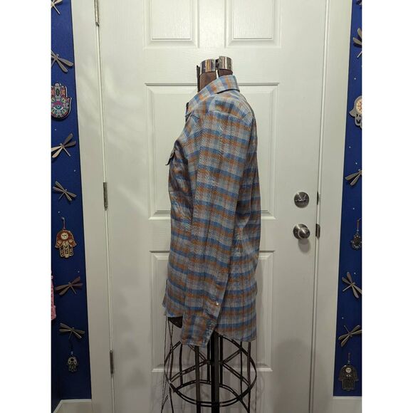 Vintage 70s Tem Tex Pearl Snap Western Shirt Mens M Plaid Check Cowboy Sawtooth - Picture 5 of 11